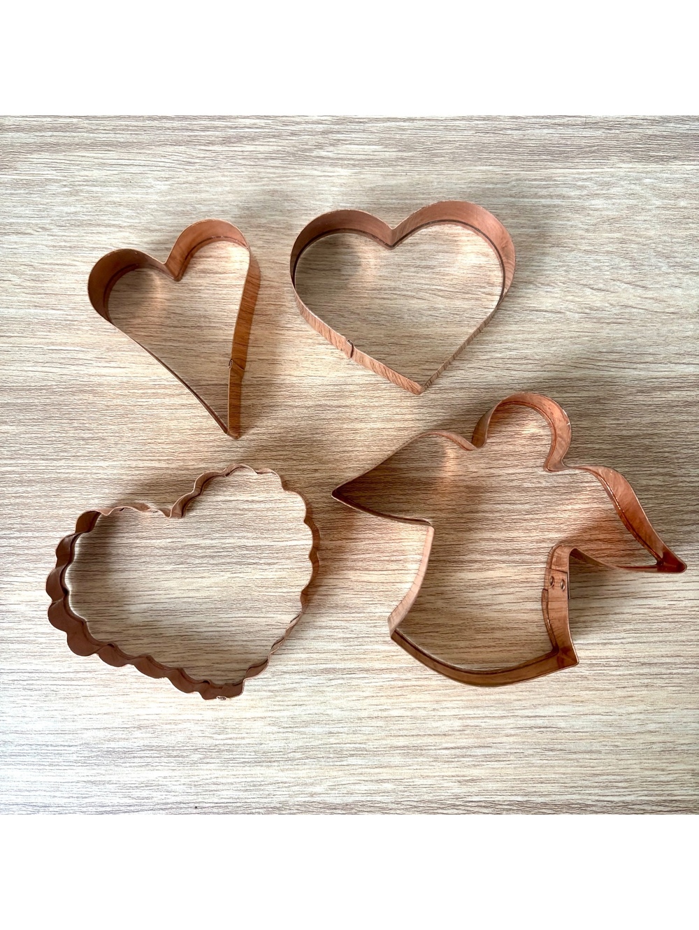 Vintage Copper Cookie Cutters Set of 4, Heart & Angel, Farmhouse Cottage Kitchen